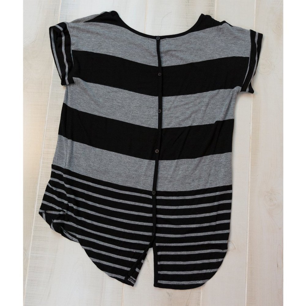 Cynthia Rowley Buttoned Back Striped T-Shirt